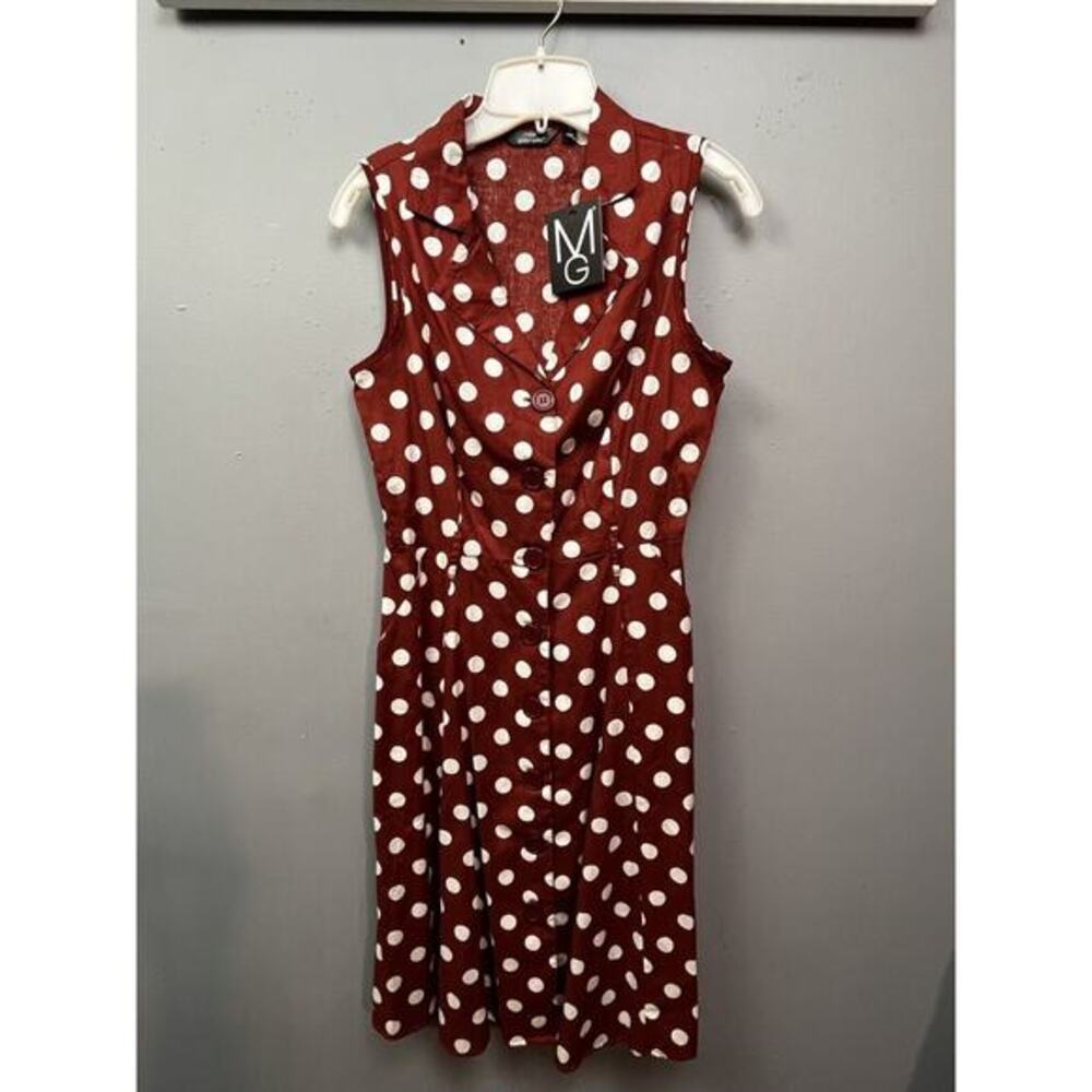 Mlle Gabrielle Fit and Flare Midi Dress Womens Small Brown‎ White Polka Dot NEW